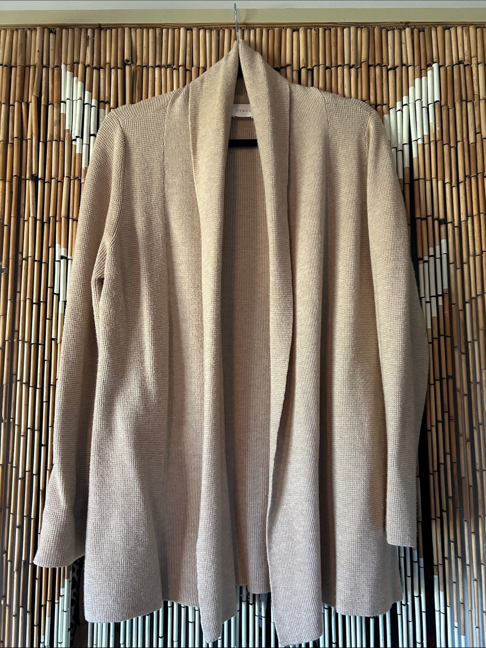 Cyrus Beige Open-Front Knit Cardigan